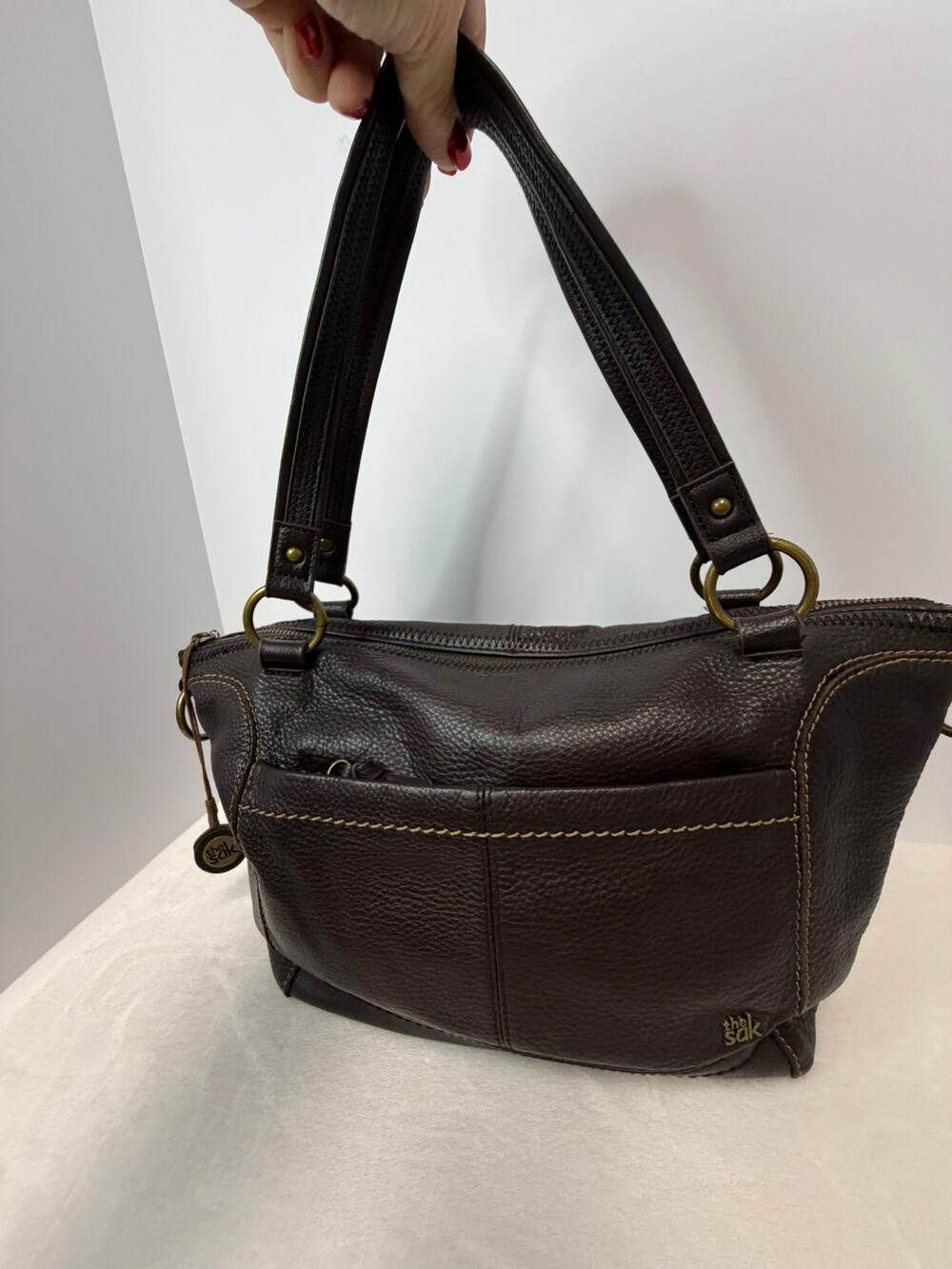 The Sak Dark Brown Pebbled Leather Satchel Shoulder Bag - Like New!!